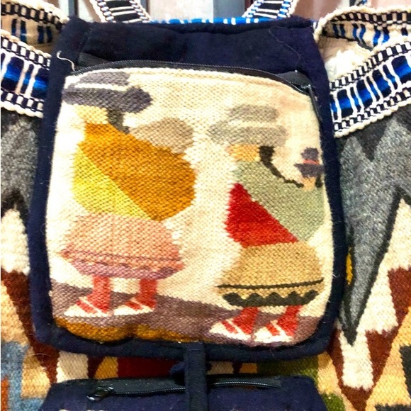 BACKPACK handmade Woven Wool native scene boheimian size16x16 preowned good cond - Picture 4 of 15